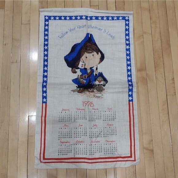 Vtg 1976 Gibson Greeting Cards Hanging Cloth Calendar Pilgrim Boy - Picture 1 of 7